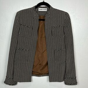 David Hayes Vintage Pure Silk Herringbone Print Open Front Jacket Size 6